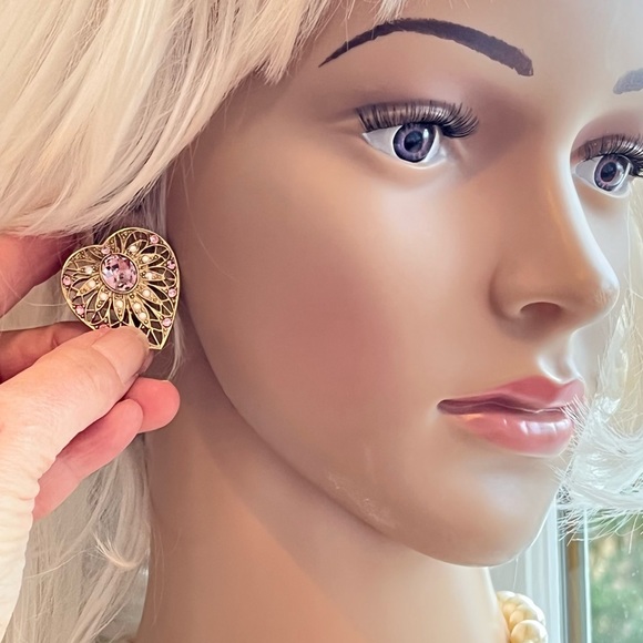 Heart Clip On Earrings Purple Amethyst - Picture 6 of 6